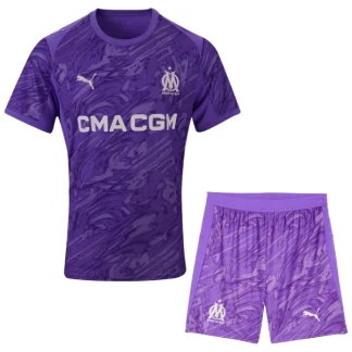 Olympique de Marseille Barn Lila Målvaktsdräkt 2025/26 – Kortärmad Fotbollsställ med Shorts