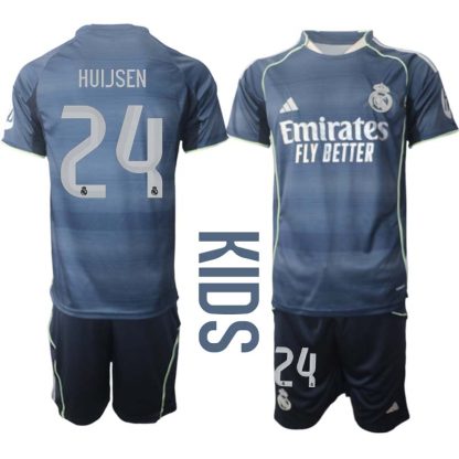 Real Madrid Bortaställ Barn 2025/26 – Dean Huijsen 24 – Kortärmad Fotbollströja + Shorts