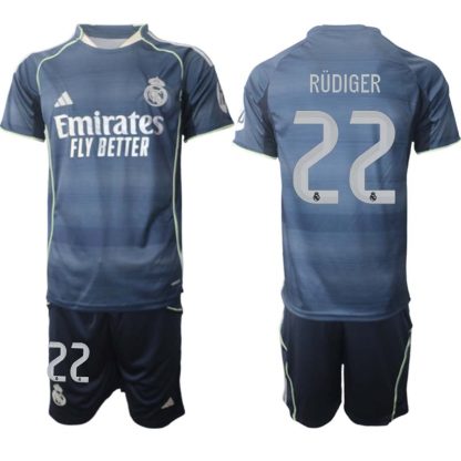 Real Madrid Bortaställ Herr 2025/26 – Antonio Rüdiger 22 – Kortärmad Fotbollströja + Shorts