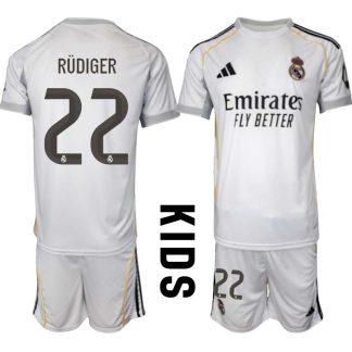 Real Madrid Hemmaställ Barn 2025/26 – Antonio Rüdiger 22 – Kortärmad Fotbollströja + Shorts