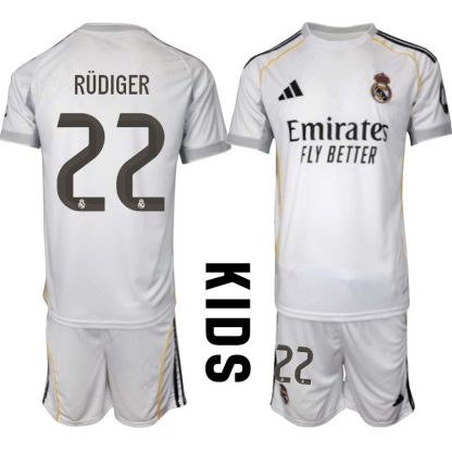 Real Madrid Hemmaställ Barn 2025/26 – Antonio Rüdiger 22 – Kortärmad Fotbollströja + Shorts