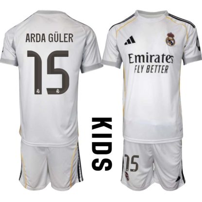 Real Madrid Hemmaställ Barn 2025/26 – Arda Güler 15 – Kortärmad Fotbollströja + Shorts