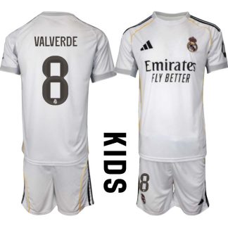 Real Madrid Hemmaställ Barn 2025/26 – Federico Valverde 8 – Kortärmad Fotbollströja + Shorts