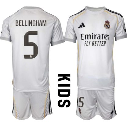 Real Madrid Hemmaställ Barn 2025/26 – Jude Bellingham 5 – Kortärmad Fotbollströja + Shorts