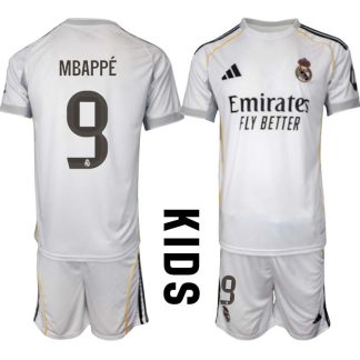 Real Madrid Hemmaställ Barn 2025/26 – Kylian Mbappé 9 – Kortärmad Fotbollströja + Shorts