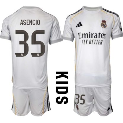 Real Madrid Hemmaställ Barn 2025/26 – Raúl Asencio 35 – Kortärmad Fotbollströja + Shorts
