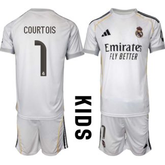 Real Madrid Hemmaställ Barn 2025/26 – Thibaut Courtois 1 –Kortärmad Fotbollströja + Shorts