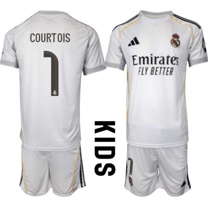 Real Madrid Hemmaställ Barn 2025/26 – Thibaut Courtois 1 –Kortärmad Fotbollströja + Shorts
