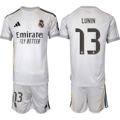 Real Madrid Hemmaställ Herr 2025/26 – Andriy Lunin 13 – Kortärmad Fotbollströja + Shorts