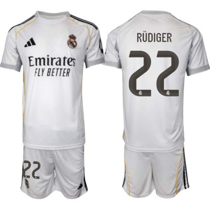 Real Madrid Hemmaställ Herr 2025/26 – Antonio Rüdiger 22 – Kortärmad Fotbollströja + Shorts