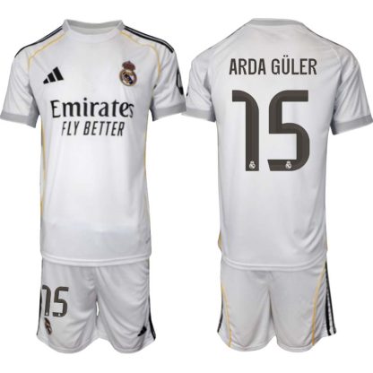 Real Madrid Hemmaställ Herr 2025/26 – Arda Güler 15 – Kortärmad Fotbollströja + Shorts