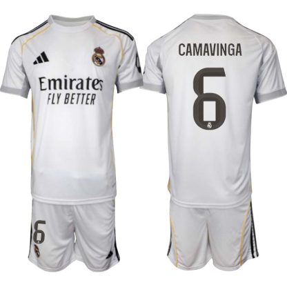 Real Madrid Hemmaställ Herr 2025/26 – Eduardo Camavinga 6 – Kortärmad Fotbollströja + Shorts