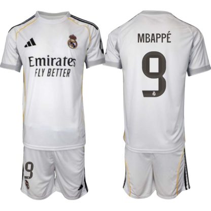 Real Madrid Hemmaställ Herr 2025/26 – Kylian Mbappé 9 – Kortärmad Fotbollströja + Shorts