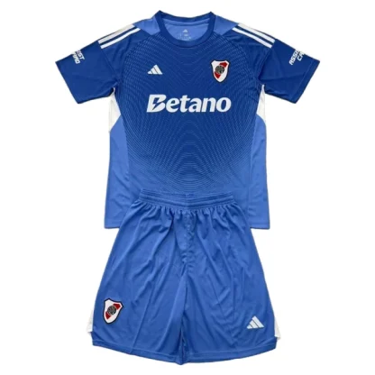 River Plate Barn Målvaktsställ 2025-26 Blå Kortärmad Fotbollsställ med Shorts