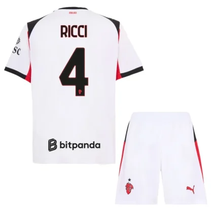 AC Milan Barn Bortaställ 2025/26 – Samuele Ricci 4 – Kortärmad Fotbollströja + Shorts