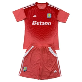 Aston Villa Målvaktsställ Barn 2025-26 Röd – Kortärmad Fotbollströja + Shorts