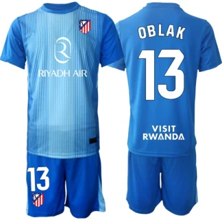Atlético Madrid Barn Målvaktsställ 2025-26 Jan Oblak 13 Blå Kortärmad Fotbollströja + Shorts