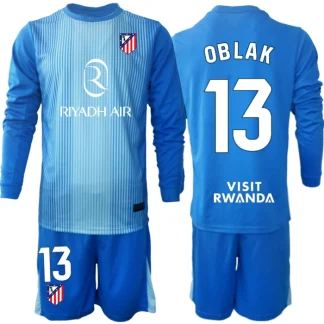 Atlético Madrid Barn Målvaktsställ 2025-26 Jan Oblak 13 Blå Långärmad Fotbollströja + Shorts