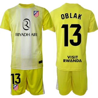 Atlético Madrid Barn Målvaktsställ 2025-26 Jan Oblak 13 Gul Kortärmad Fotbollströja + Shorts