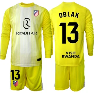Atlético Madrid Barn Målvaktsställ 2025-26 Jan Oblak 13 Gul Långärmad Fotbollströja + Shorts