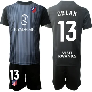 Atlético Madrid Barn Målvaktsställ 2025-26 Jan Oblak 13 Svart Kortärmad Fotbollströja + Shorts