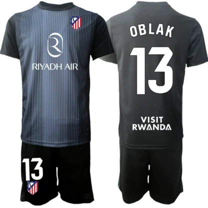 Atlético Madrid Barn Målvaktsställ 2025-26 Jan Oblak 13 Svart Kortärmad Fotbollströja + Shorts