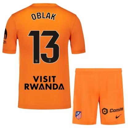 Atlético Madrid Målvaktsställ Barn 2025/26 Jan Oblak 13 Orange Kortärmad Tröja + Shorts