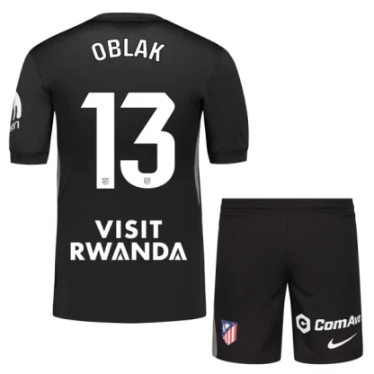 Atlético Madrid Målvaktsställ Barn 2025/26 Jan Oblak 13 Svart Kortärmad Tröja + Shorts