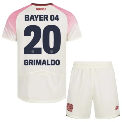 Bayer 04 Leverkusen Barn Bortaställ 2025/26 – Alejandro Grimaldo 20 – Kortärmad Fotbollströja + Shorts