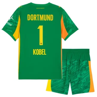 Borussia Dortmund Grön Målvaktsdräkt Barn 2025/26 – Gregor Kobel 1 – Kortärmad Fotbollströja + Shorts