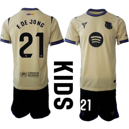 FC Barcelona Barn Bortaställ 2025/26 – Frenkie de Jong 21 – Kortärmad Fotbollströja + Shorts