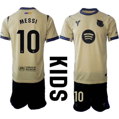 FC Barcelona Barn Bortaställ 2025/26 – Lionel Messi 10 – Kortärmad Fotbollströja + Shorts