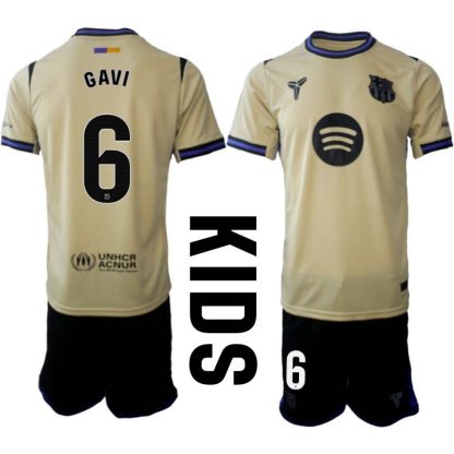 FC Barcelona Barn Bortaställ 2025/26 – Paez Gavi 6 – Kortärmad Fotbollströja + Shorts