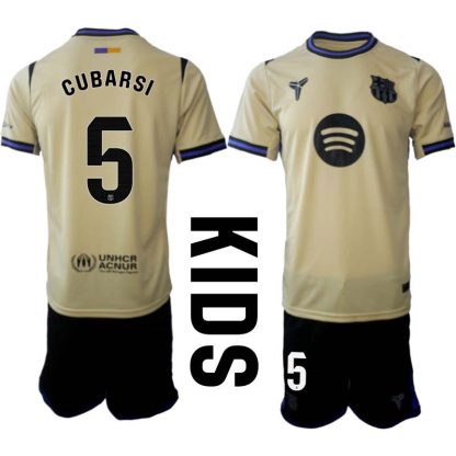 FC Barcelona Barn Bortaställ 2025/26 – Pau Cubarsí 5 – Kortärmad Fotbollströja + Shorts