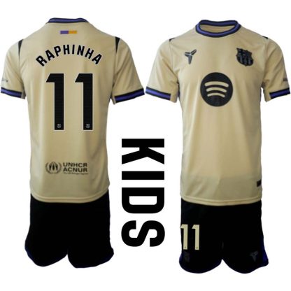 FC Barcelona Barn Bortaställ 2025/26 – Raphinha 11 – Kortärmad Fotbollströja + Shorts