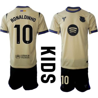 FC Barcelona Barn Bortaställ 2025/26 – Ronaldinho 10 – Kortärmad Fotbollströja + Shorts
