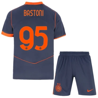 Inter Milan Barn Tredjeställ 2025/26 Alessandro Bastoni 95 Kortärmad Tröja + Shorts