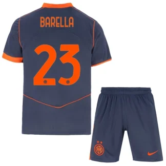 Inter Milan Barn Tredjeställ 2025/26 Nicolò Barella 23 Kortärmad Tröja + Shorts