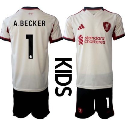 Liverpool FC Barn Bortaställ 2025/26 Alisson Becker 1 Kortärmad Tröja + Shorts