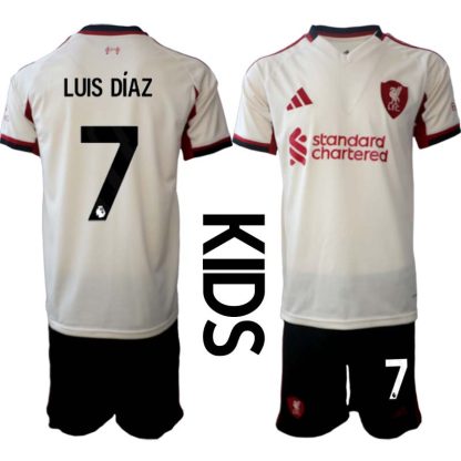 Liverpool FC Barn Bortaställ 2025/26 Luis Díaz 7 Kortärmad Tröja + Shorts
