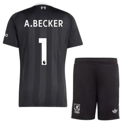 Liverpool Målvaktsställ Barn 2025-26 Svart Alisson Becker 1 Kortärmad Tröja + Shorts