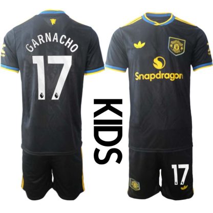 Manchester United Barn Tredjeställ 2025/26 Alejandro Garnacho #17 Kortärmad Tröja + Shorts