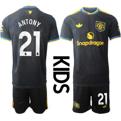Manchester United Barn Tredjeställ 2025/26 Antony #21 Kortärmad Tröja + Shorts