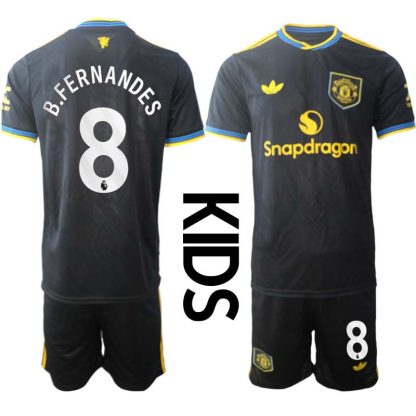 Manchester United Barn Tredjeställ 2025/26 Bruno Fernandes #8 Kortärmad Tröja + Shorts