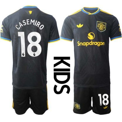 Manchester United Barn Tredjeställ 2025/26 Casemiro #18 Kortärmad Tröja + Shorts