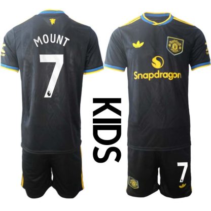 Manchester United Barn Tredjeställ 2025/26 Mason Mount #7 Kortärmad Tröja + Shorts