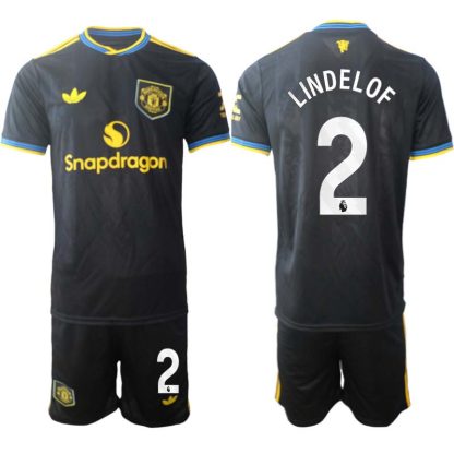 Manchester United Tredjeställ Herr 2025/26 Victor Lindelof #2 Kortärmad Fotbollströja + Shorts