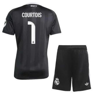 Real Madrid Thibaut Courtois 1 Målvaktsställ Barn 2025-26 Svart Kortärmad Tröja + Shorts