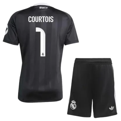 Real Madrid Thibaut Courtois 1 Målvaktsställ Barn 2025-26 Svart Kortärmad Tröja + Shorts