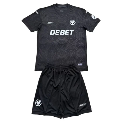 Wolves FC Barn Målvaktsställ 2025/26 Svart Kortärmad Tröja + Shorts